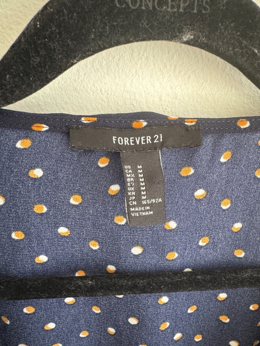 Forever 21 Navy Wrap Dress with Peach Polka Dots - Picture 4 of 5